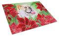 English Bulldog Poinsettas Cutting Board Tempered Glass Kitchen Cutting Surface, Heat Resistant Chopping, Non-Slip Feet, Food Prep & Serving