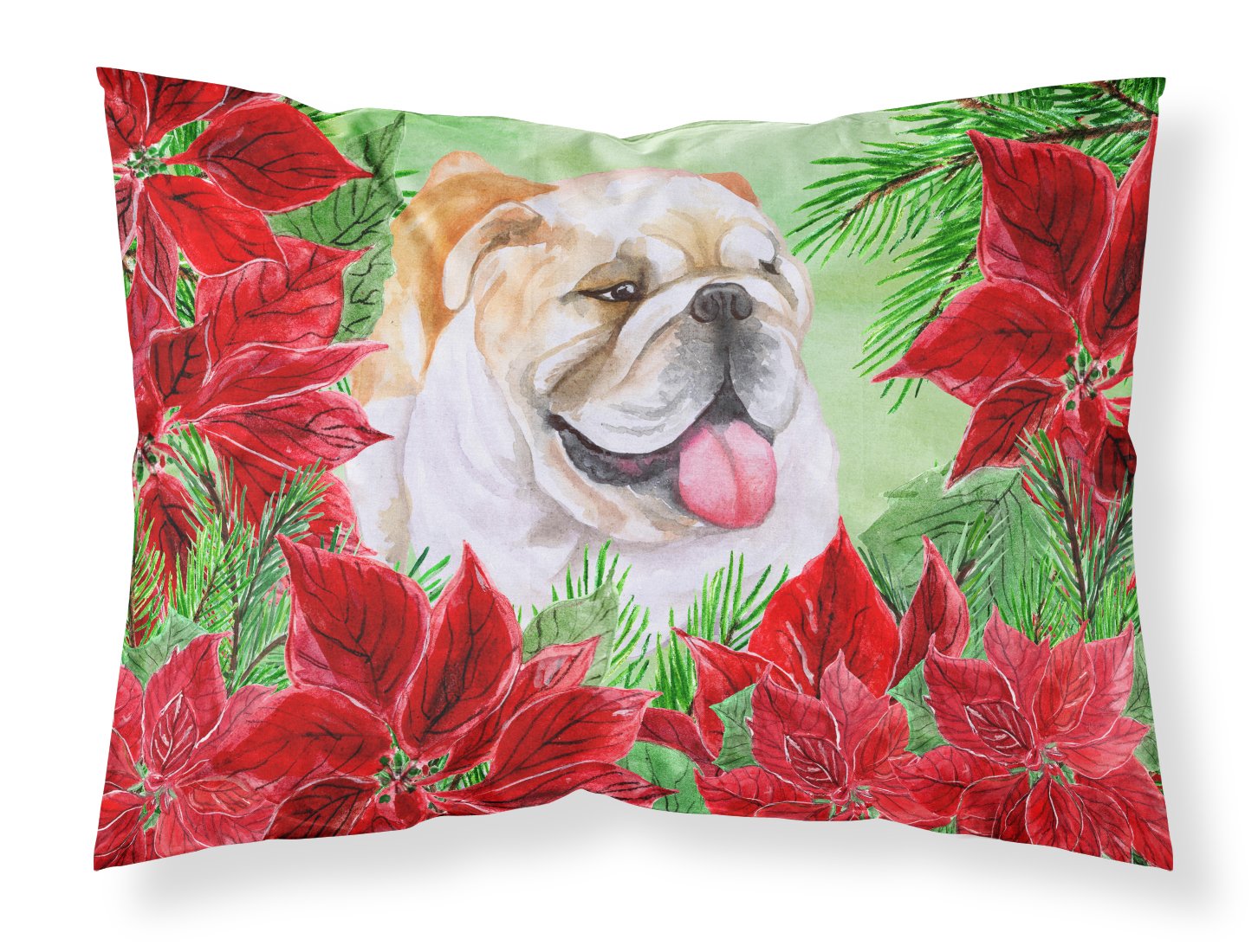 English Bulldog Poinsettas Standard Pillowcase Lightweight Super Soft Easy Care Decorative Artwork Pillowcase, Standard