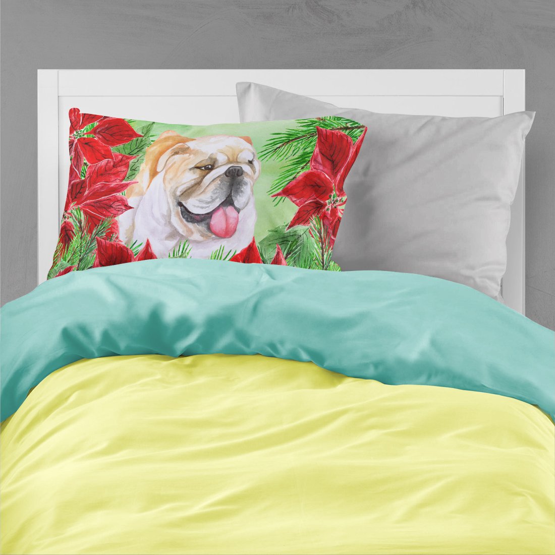 English Bulldog Poinsettas Standard Pillowcase Lightweight Super Soft Easy Care Decorative Artwork Pillowcase, Standard