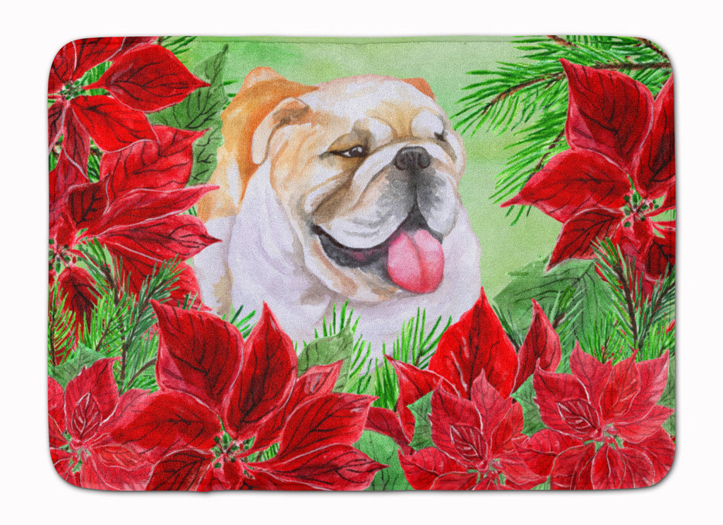 English Bulldog Poinsettas Memory Foam Kitchen Mat Machine Washable Anti-Fatigue Cushion Comfort Bath or Kitchen Rug