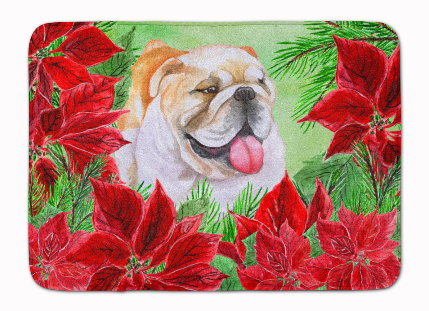 English Bulldog Poinsettas Memory Foam Kitchen Mat Machine Washable Anti-Fatigue Cushion Comfort Bath or Kitchen Rug