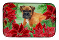German Boxer Poinsettas Dish Drying Mat Absorbent Dish Drying Mat Pad for Kitchen Counter Dish Drainer Mat for Countertop, 14 x 21", Multicolor