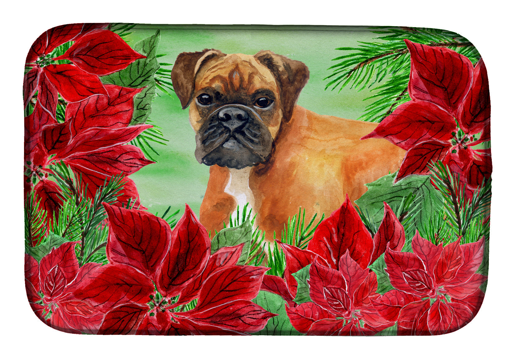 German Boxer Poinsettas Dish Drying Mat Absorbent Dish Drying Mat Pad for Kitchen Counter Dish Drainer Mat for Countertop, 14 x 21", Multicolor
