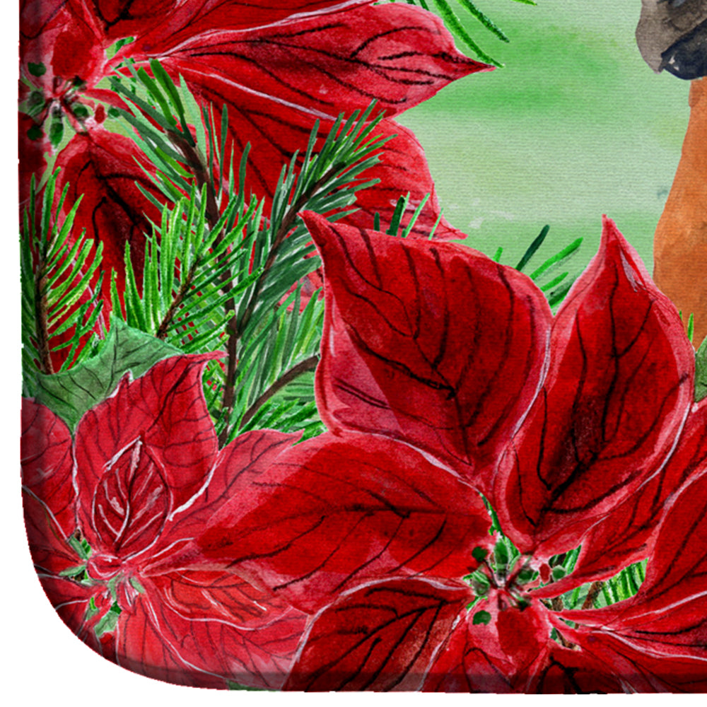 German Boxer Poinsettas Dish Drying Mat Absorbent Dish Drying Mat Pad for Kitchen Counter Dish Drainer Mat for Countertop, 14 x 21", Multicolor