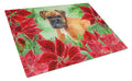 German Boxer Poinsettas Cutting Board Tempered Glass Kitchen Cutting Surface, Heat Resistant Chopping, Non-Slip Feet, Food Prep & Serving
