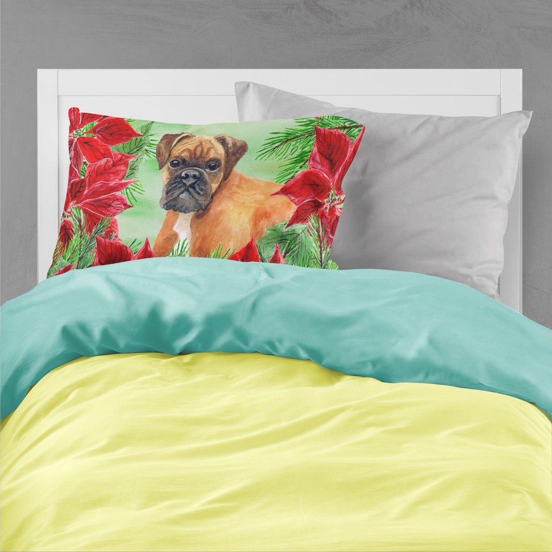 German Boxer Poinsettas Standard Pillowcase Lightweight Super Soft Easy Care Decorative Artwork Pillowcase, Standard