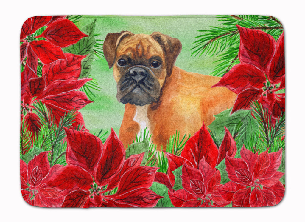 German Boxer Poinsettas Memory Foam Kitchen Mat Machine Washable Anti-Fatigue Cushion Comfort Bath or Kitchen Rug