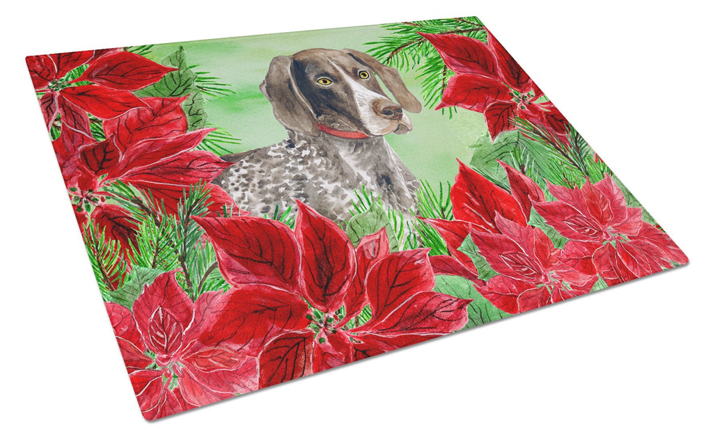 German Shorthaired Pointer Poinsettas Cutting Board Tempered Glass Kitchen Cutting Surface, Heat Resistant Chopping, Non-Slip Feet, Food Prep & Serving