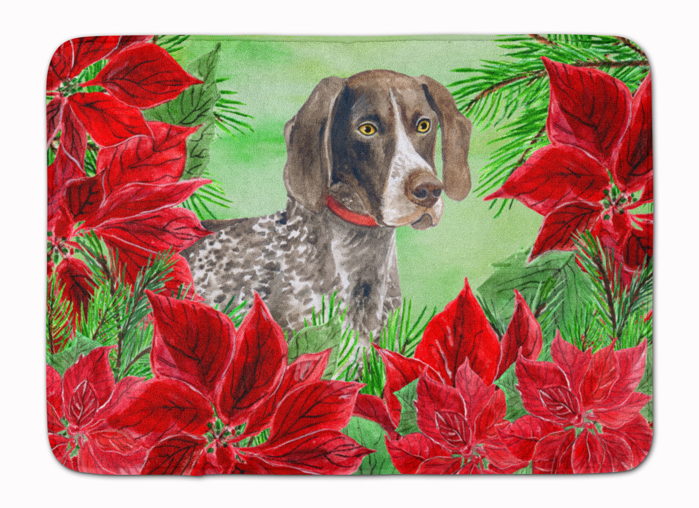 German Shorthaired Pointer Poinsettas Memory Foam Kitchen Mat Machine Washable Anti-Fatigue Cushion Comfort Bath or Kitchen Rug