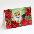 Pembroke Corgi Poinsettas Greeting Cards Pack of 8 Blank Cards with Envelopes Whimsical A7 Size 5x7