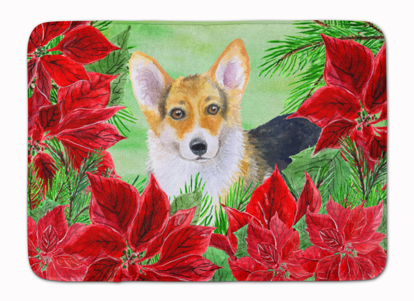 Pembroke Corgi Poinsettas Memory Foam Kitchen Mat Machine Washable Anti-Fatigue Cushion Comfort Bath or Kitchen Rug