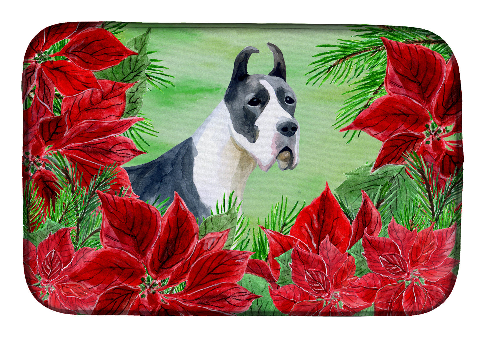 Harlequin Great Dane Poinsettas Dish Drying Mat Absorbent Dish Drying Mat Pad for Kitchen Counter Dish Drainer Mat for Countertop, 14 x 21", Multicolor