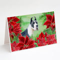 Harlequin Great Dane Poinsettas Greeting Cards Pack of 8 Blank Cards with Envelopes Whimsical A7 Size 5x7