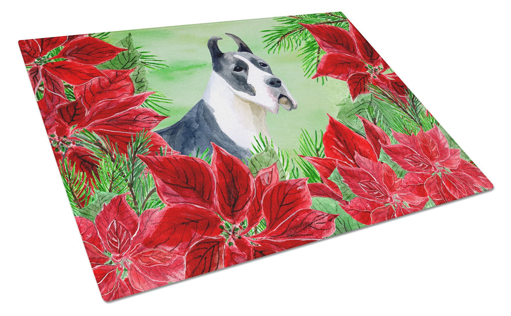 Harlequin Great Dane Poinsettas Cutting Board Tempered Glass Kitchen Cutting Surface, Heat Resistant Chopping, Non-Slip Feet, Food Prep & Serving
