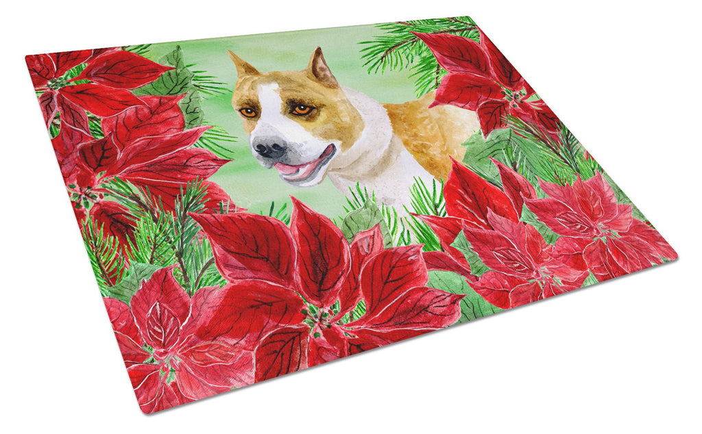 American Staffordshire Poinsettas Cutting Board Tempered Glass Kitchen Cutting Surface, Heat Resistant Chopping, Non-Slip Feet, Food Prep & Serving