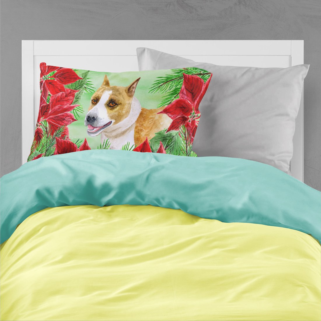 American Staffordshire Poinsettas Standard Pillowcase Lightweight Super Soft Easy Care Decorative Artwork Pillowcase, Standard
