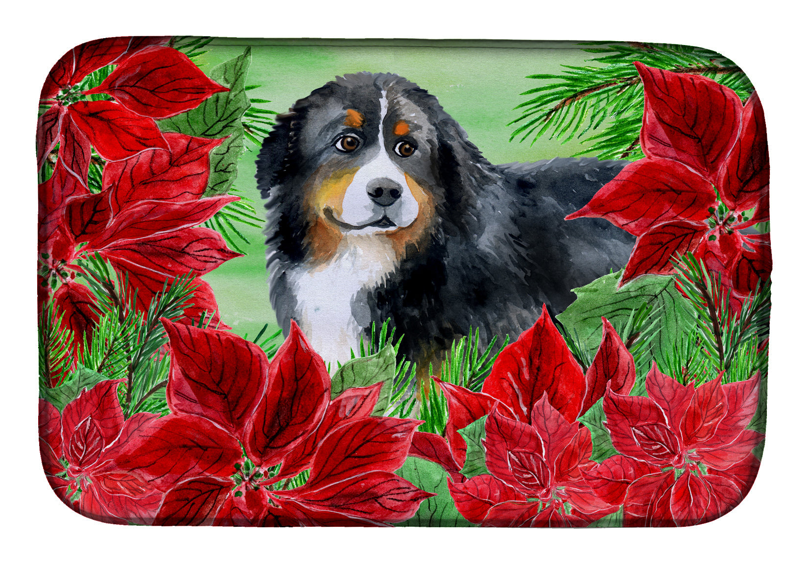 Bernese Mountain Dog Poinsettas Dish Drying Mat Absorbent Dish Drying Mat Pad for Kitchen Counter Dish Drainer Mat for Countertop, 14 x 21", Multicolor