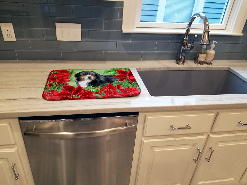 Bernese Mountain Dog Poinsettas Dish Drying Mat Absorbent Dish Drying Mat Pad for Kitchen Counter Dish Drainer Mat for Countertop, 14 x 21", Multicolor