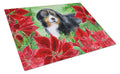 Bernese Mountain Dog Poinsettas Cutting Board Tempered Glass Kitchen Cutting Surface, Heat Resistant Chopping, Non-Slip Feet, Food Prep & Serving