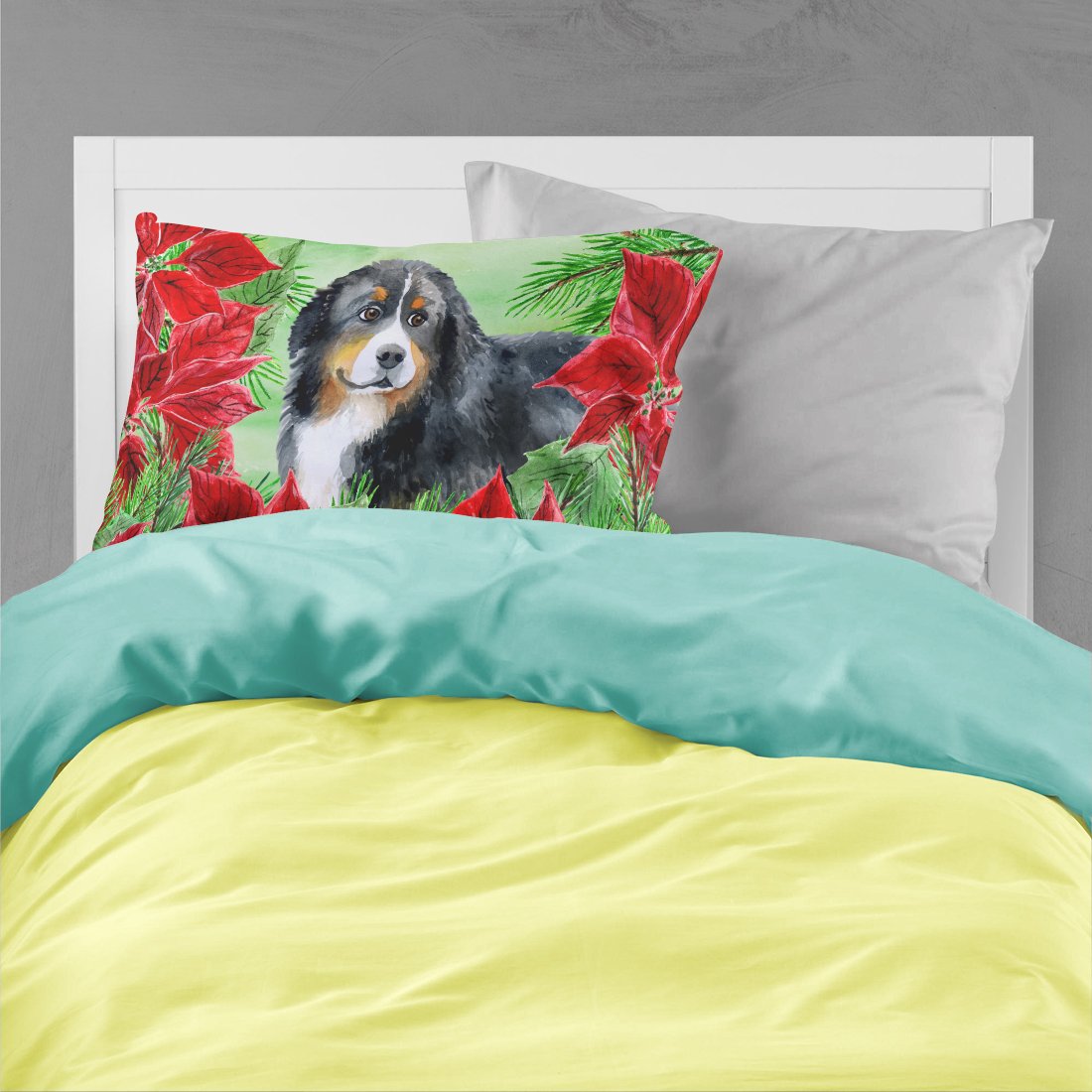 Bernese Mountain Dog Poinsettas Standard Pillowcase Lightweight Super Soft Easy Care Decorative Artwork Pillowcase, Standard