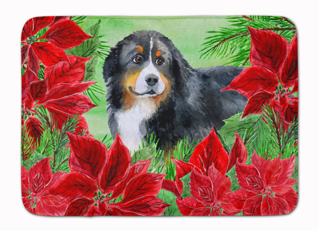 Bernese Mountain Dog Poinsettas Memory Foam Kitchen Mat Machine Washable Anti-Fatigue Cushion Comfort Bath or Kitchen Rug