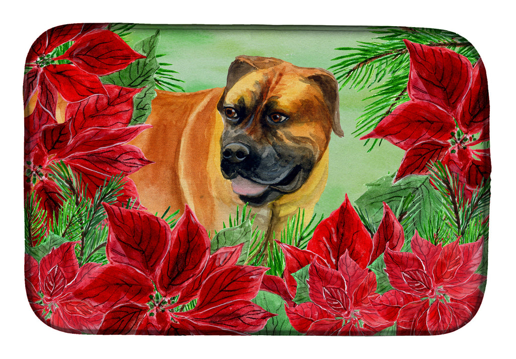 Boerboel Mastiff Poinsettas Dish Drying Mat Absorbent Dish Drying Mat Pad for Kitchen Counter Dish Drainer Mat for Countertop, 14 x 21", Multicolor