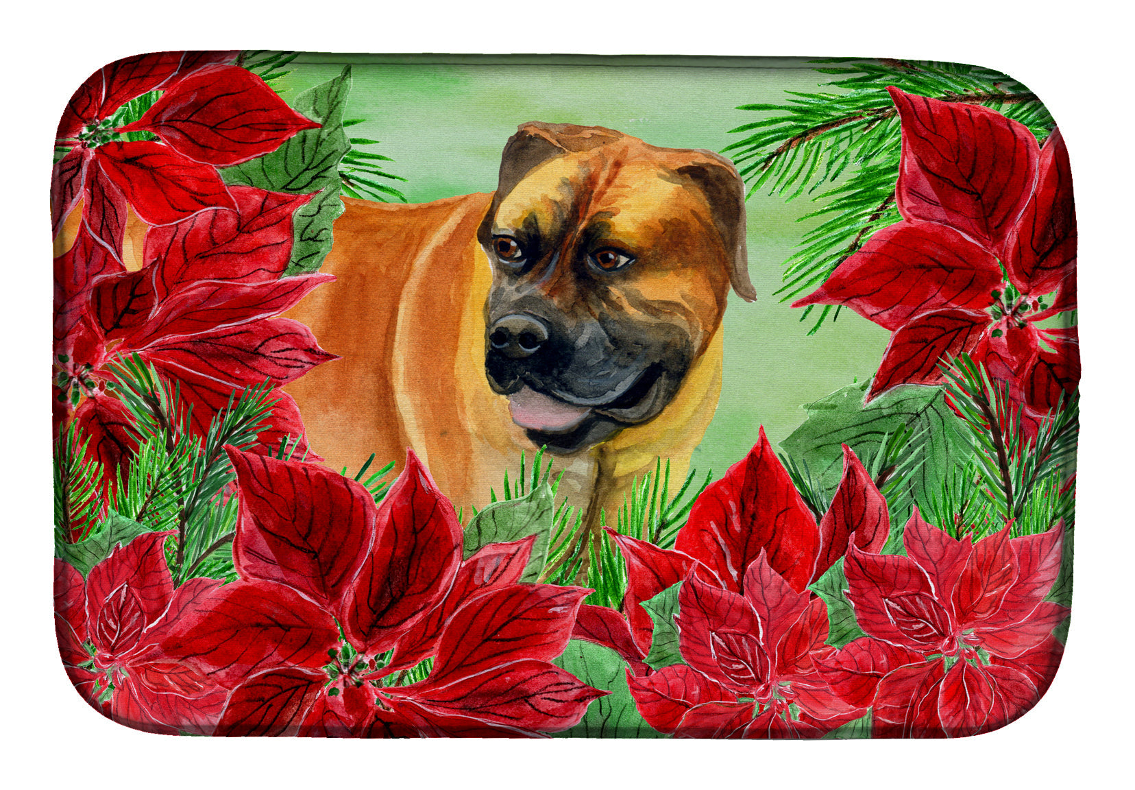 Boerboel Mastiff Poinsettas Dish Drying Mat Absorbent Dish Drying Mat Pad for Kitchen Counter Dish Drainer Mat for Countertop, 14 x 21", Multicolor