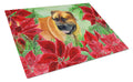 Boerboel Mastiff Poinsettas Cutting Board Tempered Glass Kitchen Cutting Surface, Heat Resistant Chopping, Non-Slip Feet, Food Prep & Serving