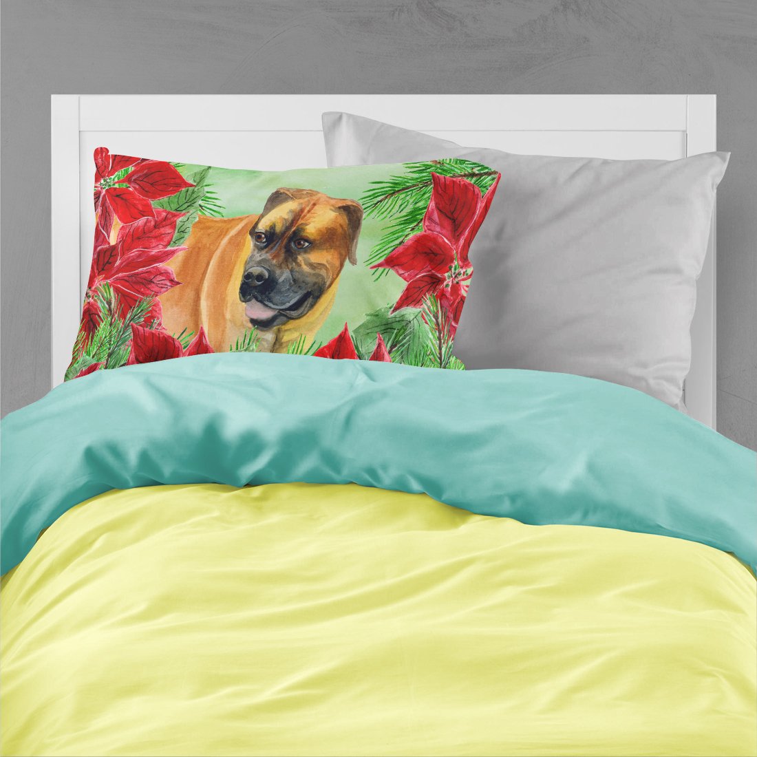 Boerboel Mastiff Poinsettas Standard Pillowcase Lightweight Super Soft Easy Care Decorative Artwork Pillowcase, Standard