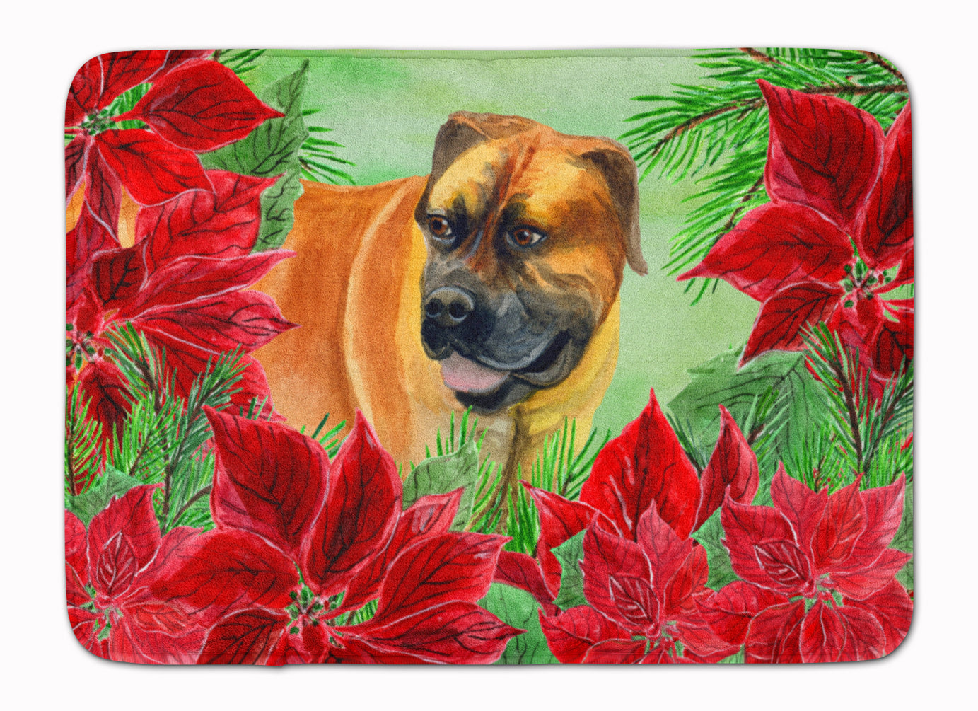 Boerboel Mastiff Poinsettas Memory Foam Kitchen Mat Machine Washable Anti-Fatigue Cushion Comfort Bath or Kitchen Rug