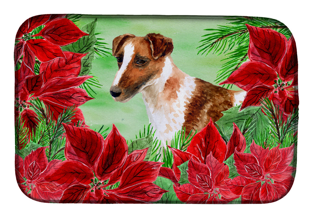 Smooth Fox Terrier Poinsettas Dish Drying Mat Absorbent Dish Drying Mat Pad for Kitchen Counter Dish Drainer Mat for Countertop, 14 x 21", Multicolor
