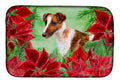 Smooth Fox Terrier Poinsettas Dish Drying Mat Absorbent Dish Drying Mat Pad for Kitchen Counter Dish Drainer Mat for Countertop, 14 x 21", Multicolor