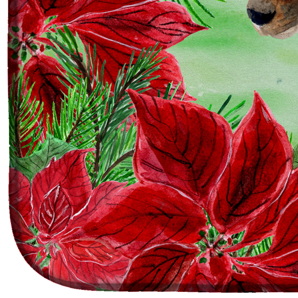Smooth Fox Terrier Poinsettas Dish Drying Mat Absorbent Dish Drying Mat Pad for Kitchen Counter Dish Drainer Mat for Countertop, 14 x 21", Multicolor