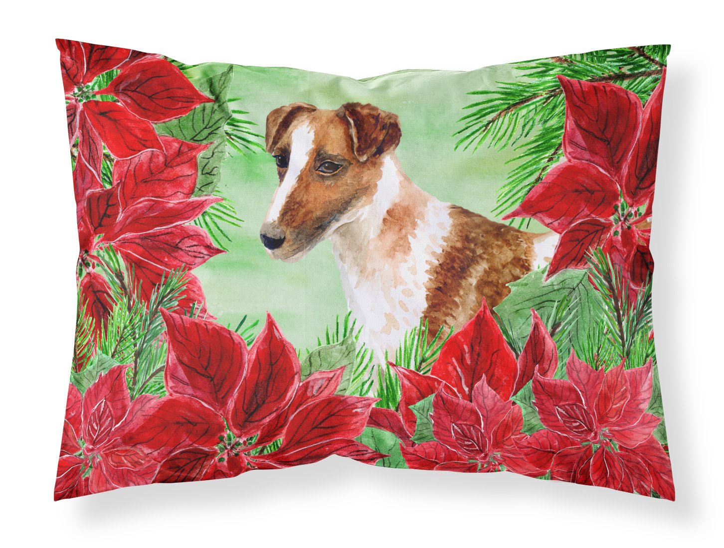 Smooth Fox Terrier Poinsettas Standard Pillowcase Lightweight Super Soft Easy Care Decorative Artwork Pillowcase, Standard