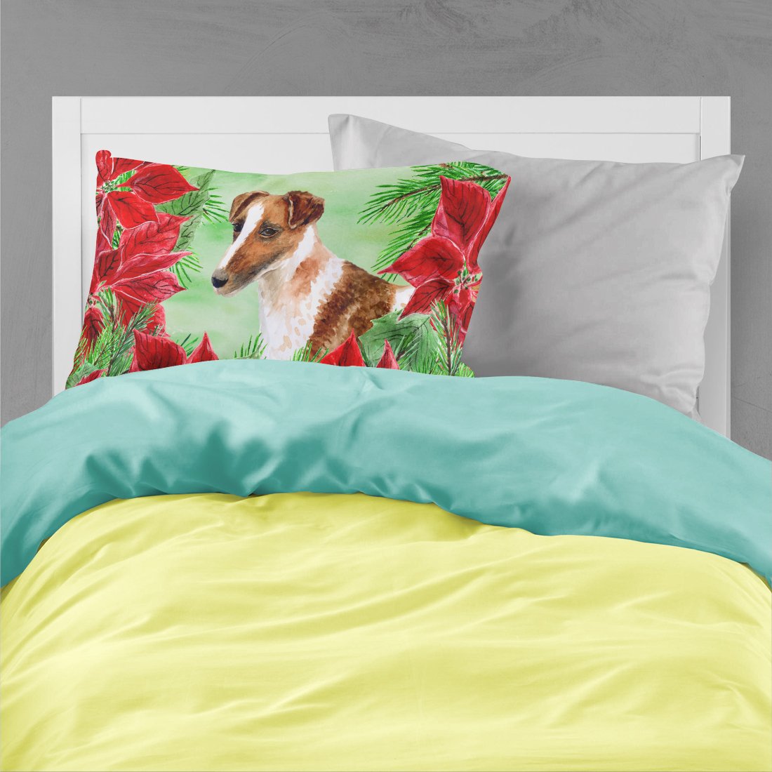 Smooth Fox Terrier Poinsettas Standard Pillowcase Lightweight Super Soft Easy Care Decorative Artwork Pillowcase, Standard