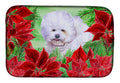 Bichon Frise Poinsettas Dish Drying Mat Absorbent Dish Drying Mat Pad for Kitchen Counter Dish Drainer Mat for Countertop, 14 x 21", Multicolor