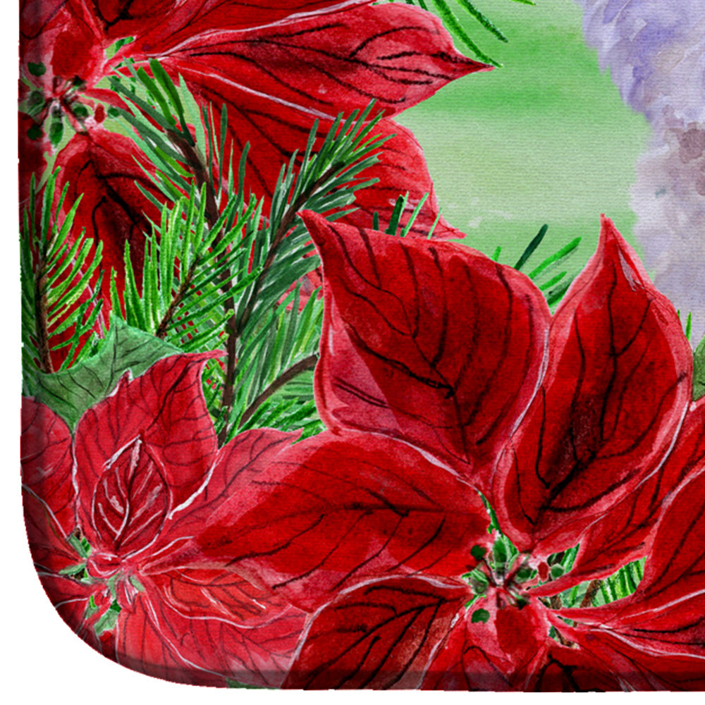 Bichon Frise Poinsettas Dish Drying Mat Absorbent Dish Drying Mat Pad for Kitchen Counter Dish Drainer Mat for Countertop, 14 x 21", Multicolor