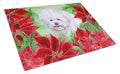 Bichon Frise Poinsettas Cutting Board Tempered Glass Kitchen Cutting Surface, Heat Resistant Chopping, Non-Slip Feet, Food Prep & Serving
