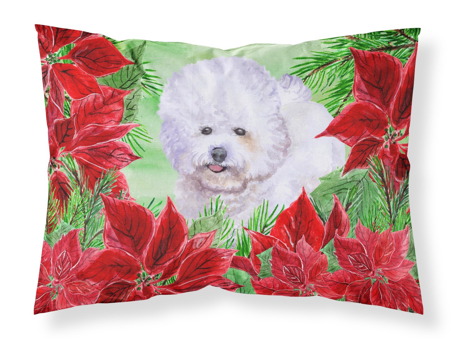 Bichon Frise Poinsettas Standard Pillowcase Lightweight Super Soft Easy Care Decorative Artwork Pillowcase, Standard