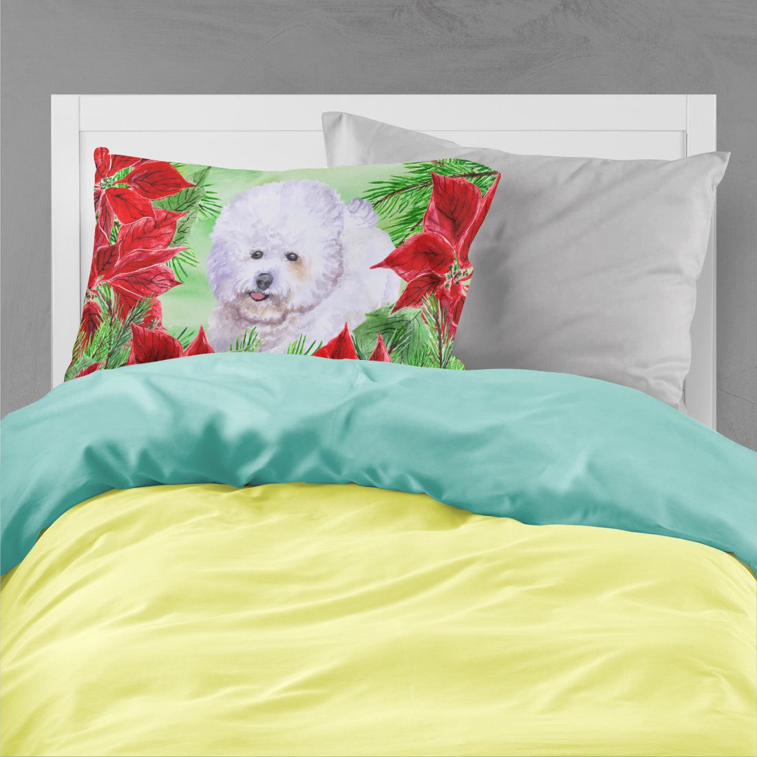 Bichon Frise Poinsettas Standard Pillowcase Lightweight Super Soft Easy Care Decorative Artwork Pillowcase, Standard
