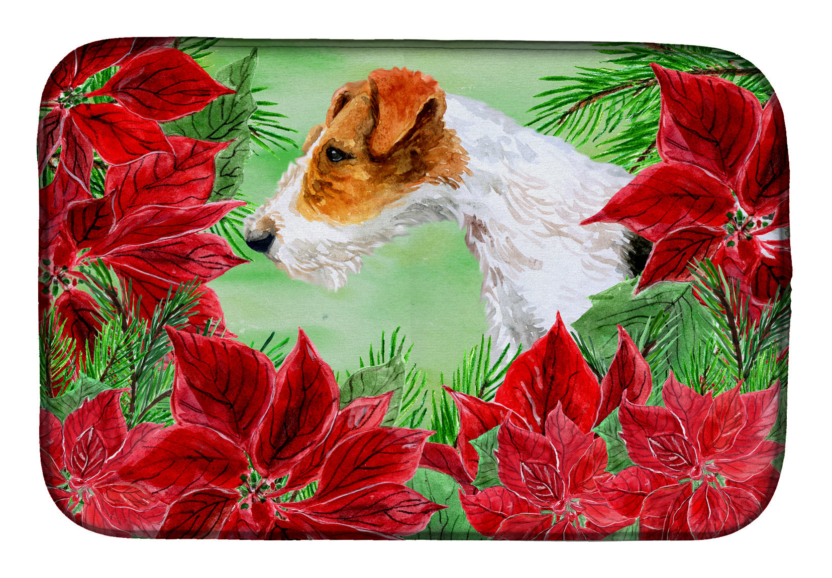 Fox Terrier Poinsettas Dish Drying Mat Absorbent Dish Drying Mat Pad for Kitchen Counter Dish Drainer Mat for Countertop, 14 x 21", Multicolor