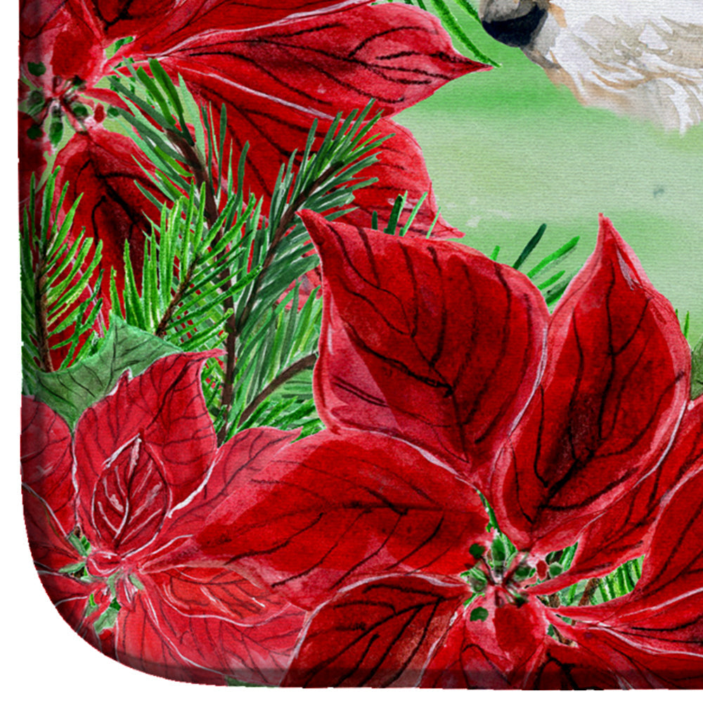 Fox Terrier Poinsettas Dish Drying Mat Absorbent Dish Drying Mat Pad for Kitchen Counter Dish Drainer Mat for Countertop, 14 x 21", Multicolor