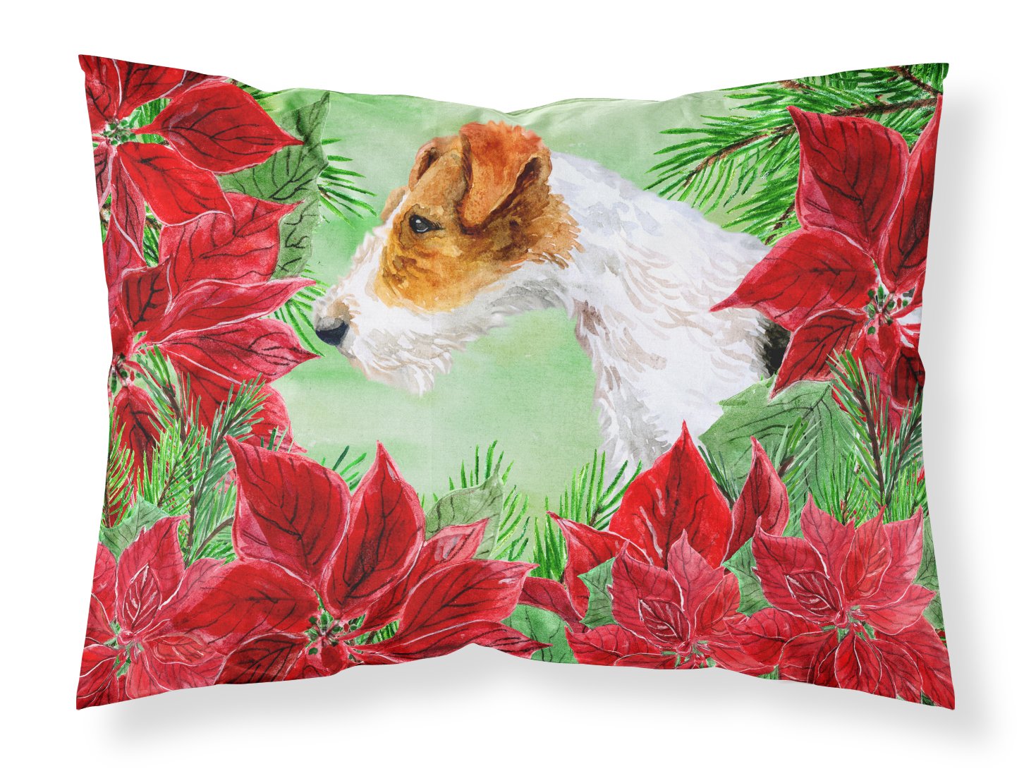 Fox Terrier Poinsettas Standard Pillowcase Lightweight Super Soft Easy Care Decorative Artwork Pillowcase, Standard