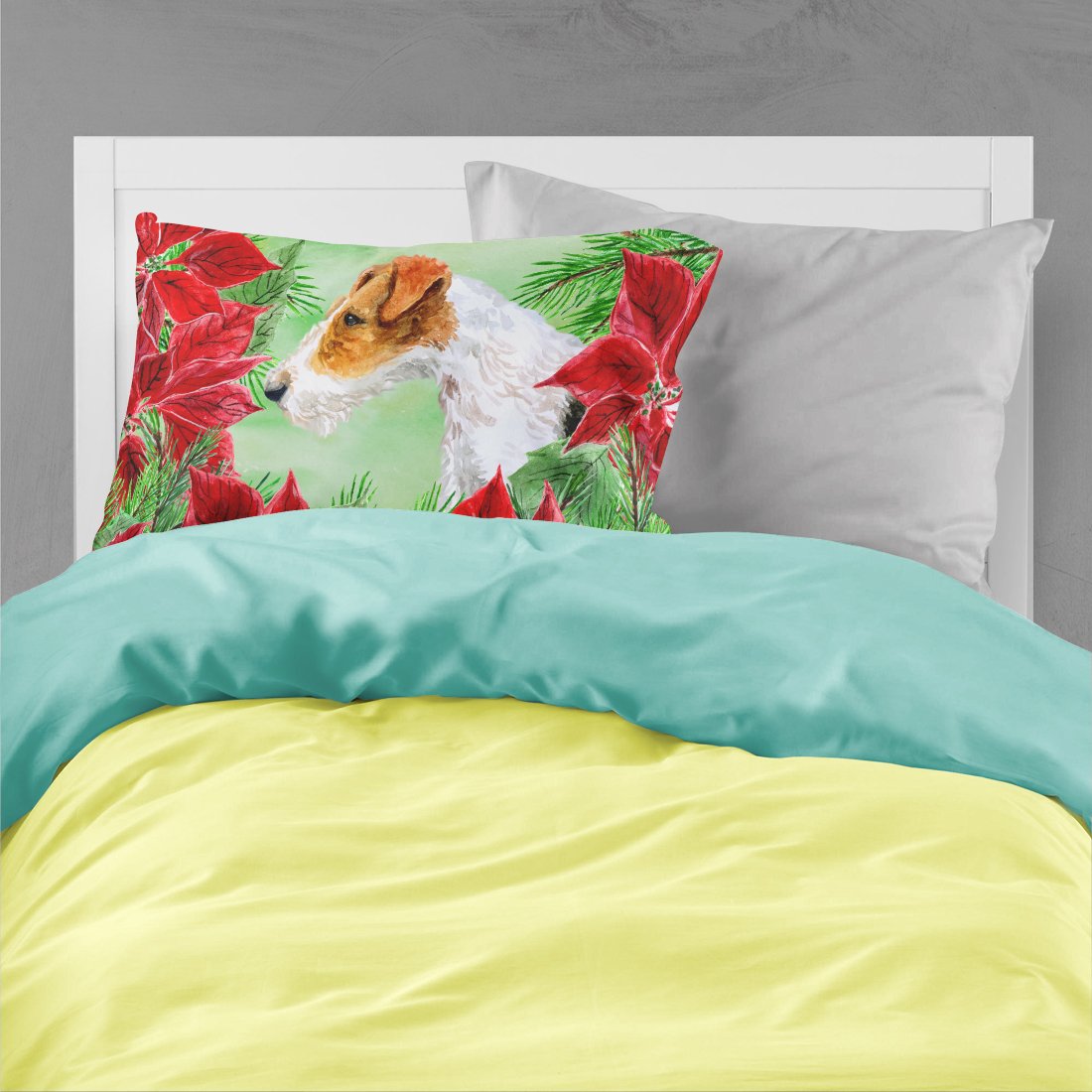 Fox Terrier Poinsettas Standard Pillowcase Lightweight Super Soft Easy Care Decorative Artwork Pillowcase, Standard