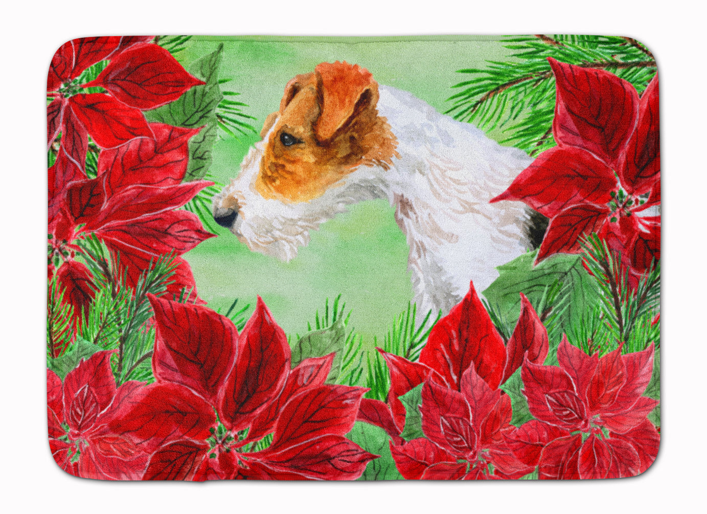Fox Terrier Poinsettas Memory Foam Kitchen Mat Machine Washable Anti-Fatigue Cushion Comfort Bath or Kitchen Rug
