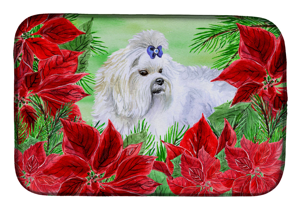 Maltese Poinsettas Dish Drying Mat Absorbent Dish Drying Mat Pad for Kitchen Counter Dish Drainer Mat for Countertop, 14 x 21", Multicolor