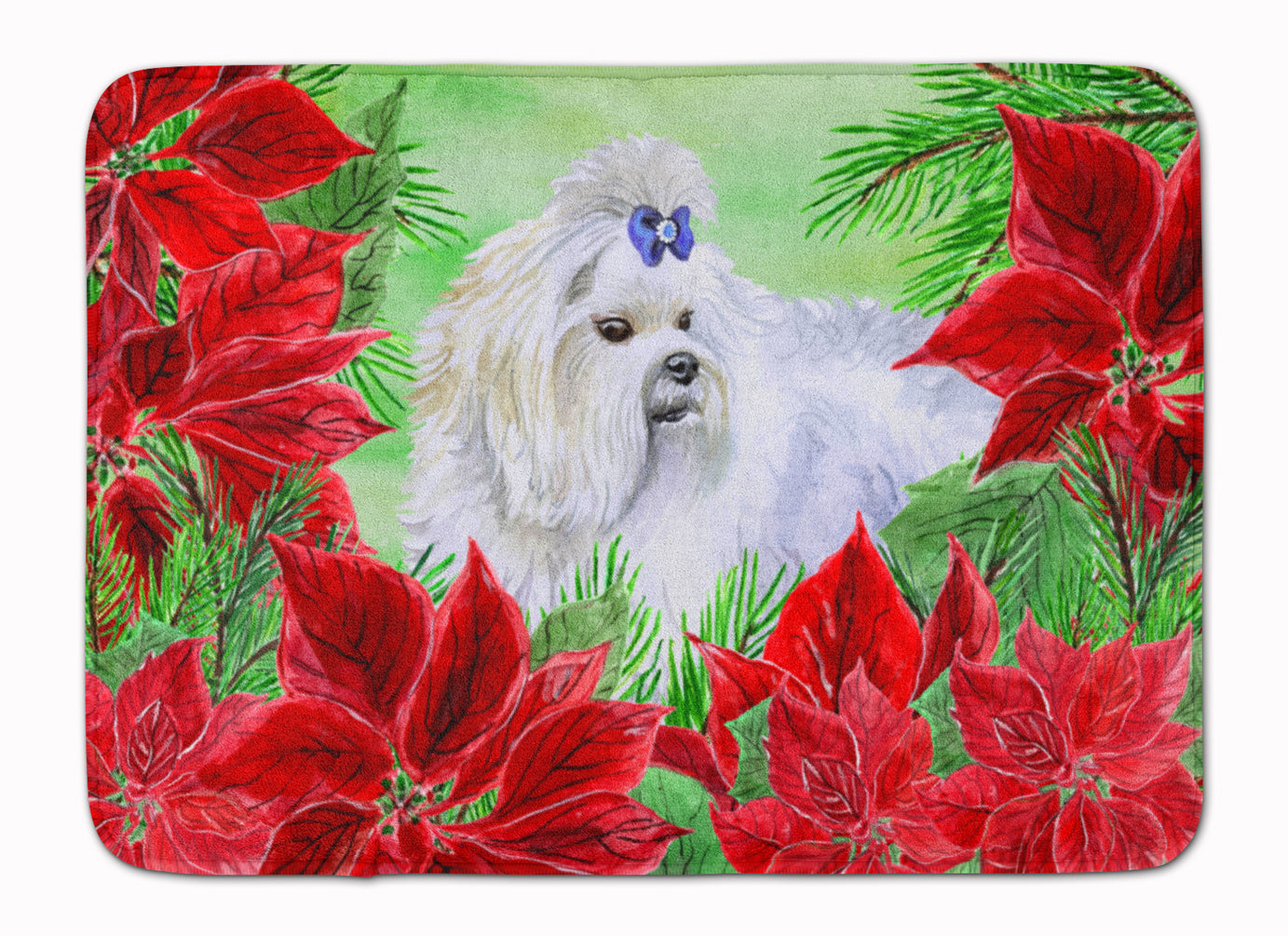 Maltese Poinsettas Memory Foam Kitchen Mat Machine Washable Anti-Fatigue Cushion Comfort Bath or Kitchen Rug