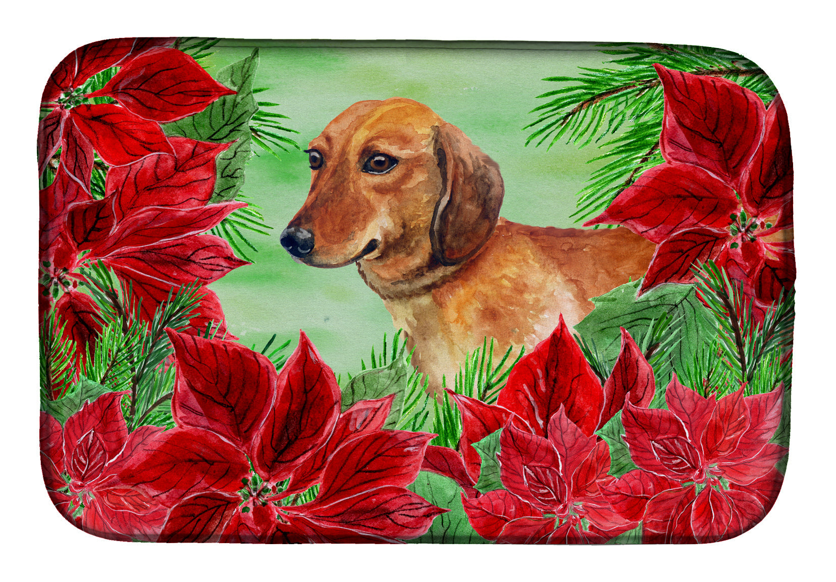 Dachshund Poinsettas Dish Drying Mat Absorbent Dish Drying Mat Pad for Kitchen Counter Dish Drainer Mat for Countertop, 14 x 21", Multicolor