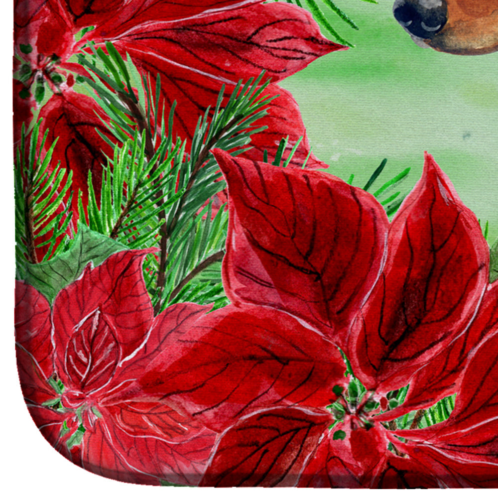 Dachshund Poinsettas Dish Drying Mat Absorbent Dish Drying Mat Pad for Kitchen Counter Dish Drainer Mat for Countertop, 14 x 21", Multicolor