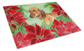 Dachshund Poinsettas Cutting Board Tempered Glass Kitchen Cutting Surface, Heat Resistant Chopping, Non-Slip Feet, Food Prep & Serving